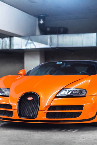 320x480 wallpaper Orange, Bugatti Veyron, luxury, front