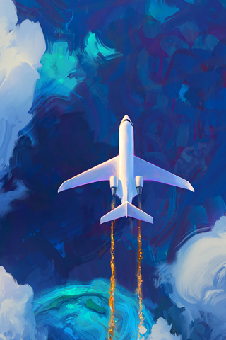 320x480 wallpaper Flying plane in clouds, artwork