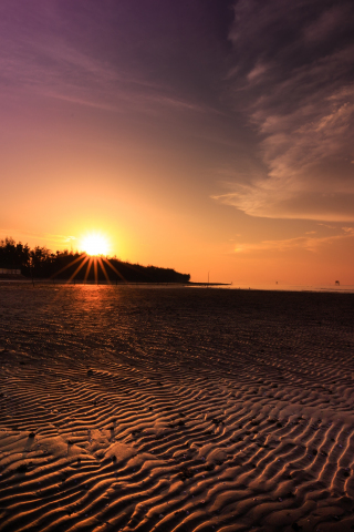 320x480 wallpaper Beach, sand, dunes, sunset, evening, skyline, 4k