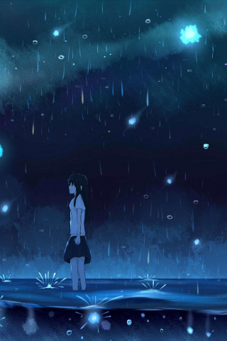 320x480 wallpaper Anime girl, rain, outdoor