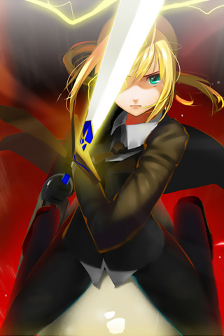 320x480 wallpaper Angry, Saber, fate series, with lighting sword