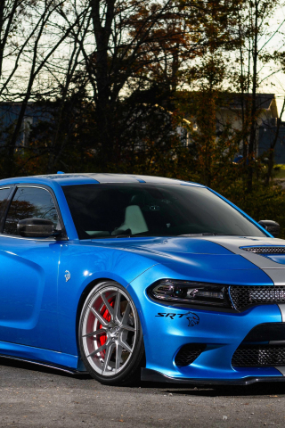320x480 wallpaper Blue sports car, Dodge Charger, 4k
