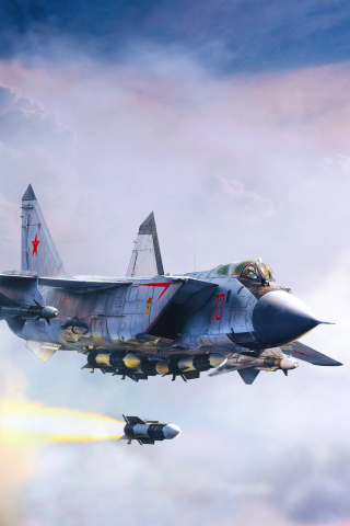 320x480 wallpaper Mikoyan MiG-31, fighter aircraft, clouds, sky