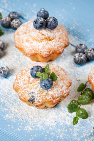 320x480 wallpaper Pastry, baking, food, mint leaves, blueberry