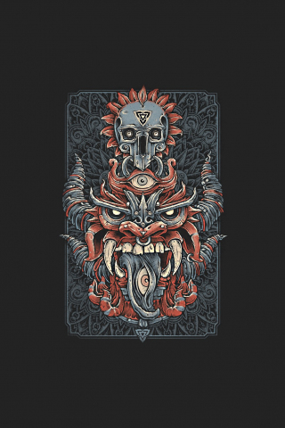 320x480 wallpaper Dragon, head, minimal, skull, card