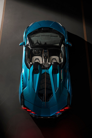 320x480 wallpaper Top view, blue Lamborghini Sián, 2020