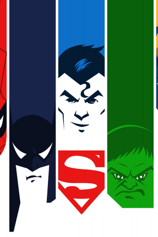320x480 wallpaper Super man, batman, hulk, spider man, wolverine, superhero, 4k, minimalism