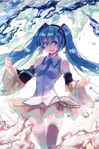 320x480 wallpaper Hatsune miku, water, anime girl