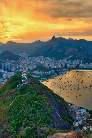 320x480 wallpaper Rio de janeiro, city, mountains, sunset, sky