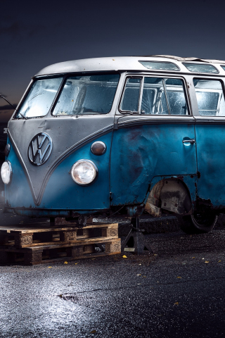320x480 wallpaper Volkswagen, blue van, wreck car