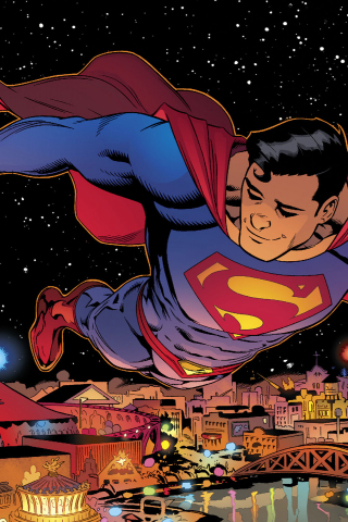 320x480 wallpaper Flight of superman, over city, comics
