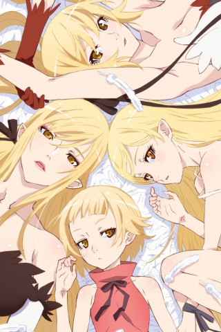 320x480 wallpaper Anime girls, lying on bed, Bakemonogatari