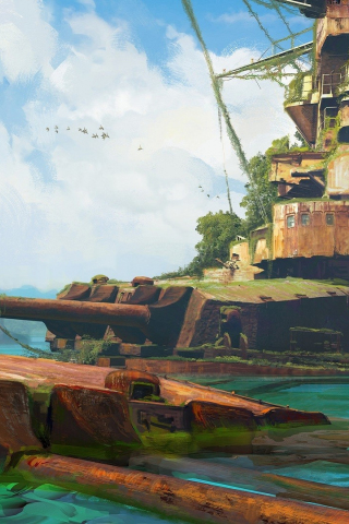 320x480 wallpaper Battleship, ship, video game, art