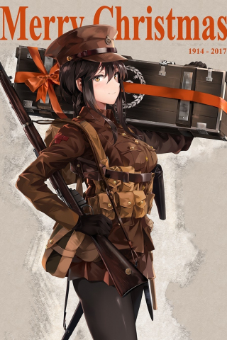 320x480 wallpaper Soldier, anime girl, weapon box