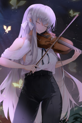 320x480 wallpaper Calm, violin play, anime girl, original