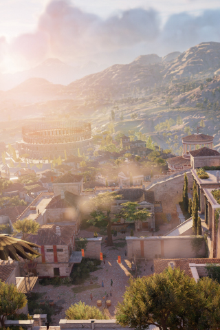 320x480 wallpaper Assassin's Creed Origins, game, city, aerial view, 4k