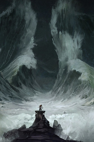 320x480 wallpaper Sea waves, storm, artwork