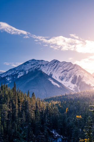 320x480 wallpaper Banff national park, canada, mountains, sunlight, 5k