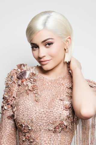 320x480 wallpaper Kylie jenner, colored hair, smile, 2017