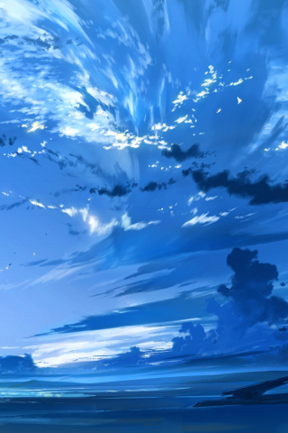 320x480 wallpaper Anime girl, original, outdoor, clouds