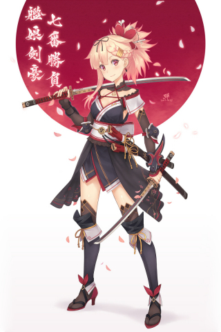 320x480 wallpaper Yuudachi, kancolle, warrior, katana