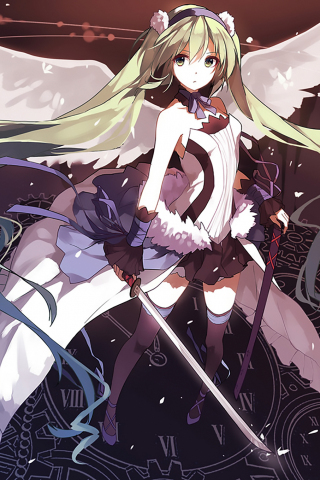 320x480 wallpaper Hatsune miku and sword, wings, anime girl