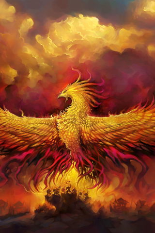320x480 wallpaper Phoenix, fantasy, wings, bird, 4k