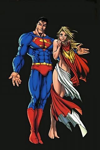 320x480 wallpaper Super man and super girl minimalism, artwork