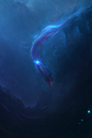 320x480 wallpaper Blue nebula, space, dark, clouds, 5k