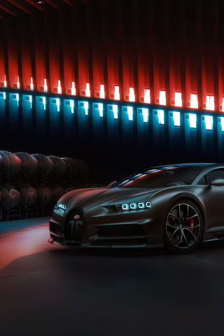 320x480 wallpaper Black Bugatti Chiron, 2020, black car