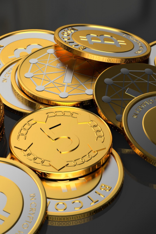 320x480 wallpaper Coins, bitcoin, 4k