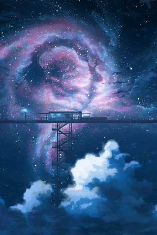 320x480 wallpaper Clouds, station, night, anime, original