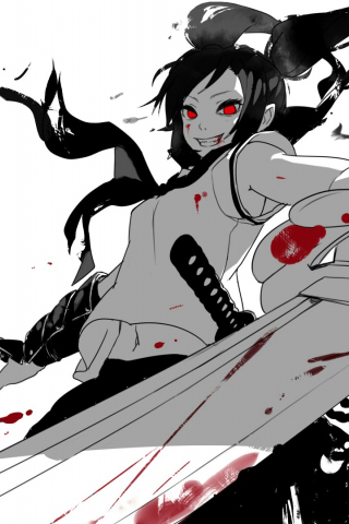 320x480 wallpaper Angry girl with katana, anime, original