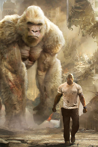 320x480 wallpaper Rampage, 2018 movie Dwayne Johnson, giant gorilla