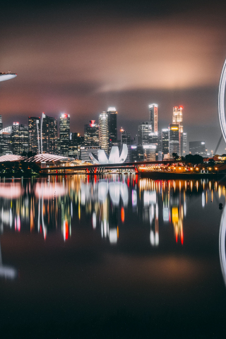 320x480 wallpaper Singapore, city, skyscrapers, buildings, night, lights, reflections, 4k