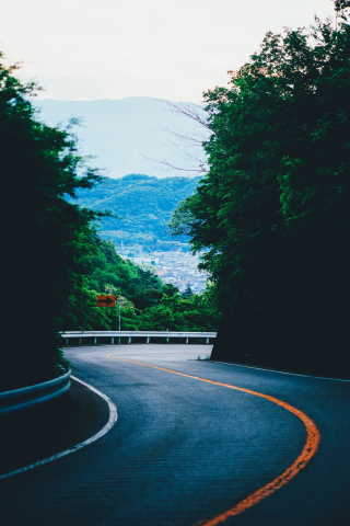 320x480 wallpaper Turn, road, highway, mountains, trees, nature, 4k