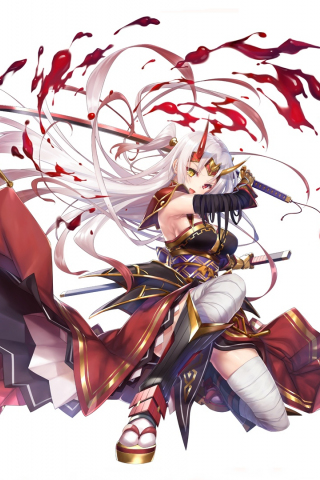 320x480 wallpaper White hair, anime girl, sword, warrior, minimal
