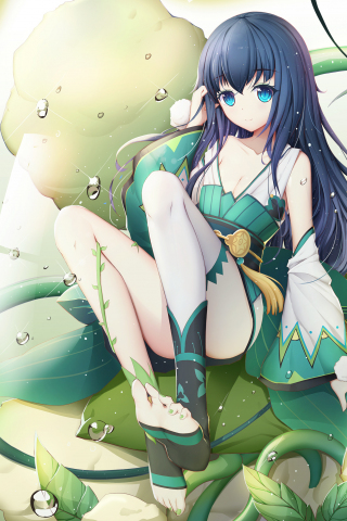 320x480 wallpaper Cute, blue eyes, anime girl, green dress, original