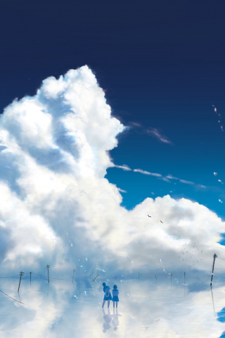 320x480 wallpaper Anime girls, outdoor, clouds, 4k