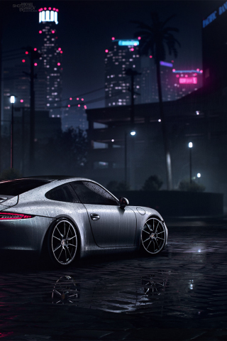 320x480 wallpaper Porsche 911 Carrera S, need for speed, video game, night