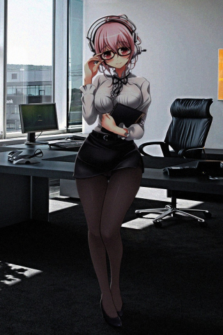 320x480 wallpaper Super Sonico, anime, anime girl, office
