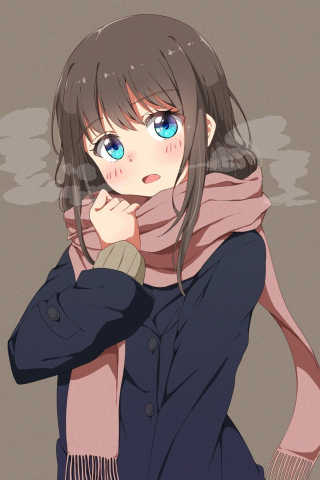 320x480 wallpaper Cute anime girl, winter, scarf