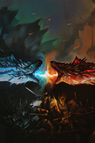 320x480 wallpaper Game of thrones, dragons's fight, dark, fan art, 5k