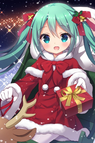 320x480 wallpaper Cute, Santa, hatsune miku, anime girl