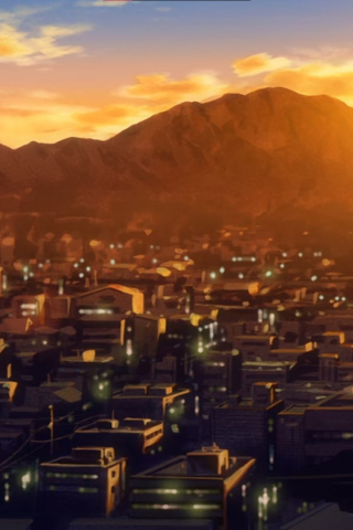 320x480 wallpaper Anime, cityscape, sunset, evening