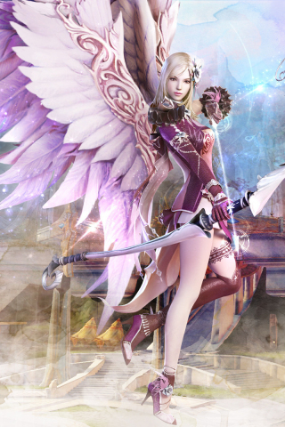 320x480 wallpaper Wings, fantasy, woman, game, Aion: tower of eternity, archer