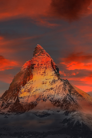 320x480 wallpaper Matterhorn, sunset, mountains, clouds, 5k