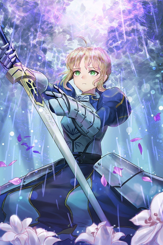 320x480 wallpaper Blossom, Fate/Stay Night, anime girl, saber, fate series