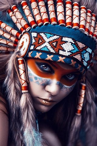 320x480 wallpaper Native american, woman, artwork, makeup