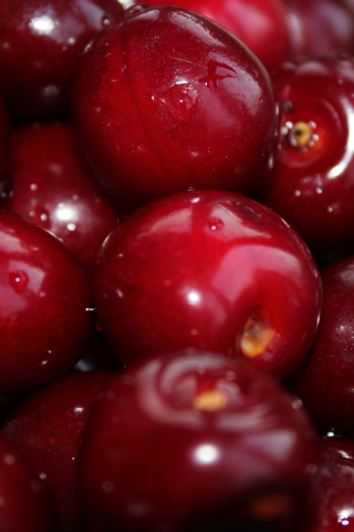 320x480 wallpaper Red cherry, close up, fruits